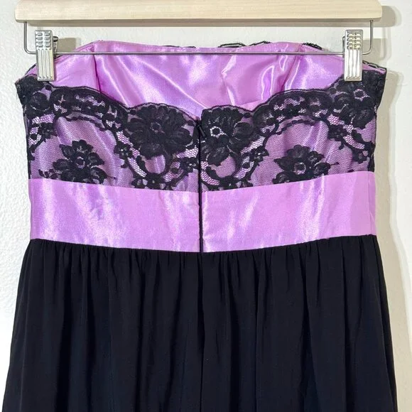 Vtg Y2K Gunne Sax Strapless Dress Bubble Hem Purple Bow Lace Prom Party Lavender - Picture 5 of 15